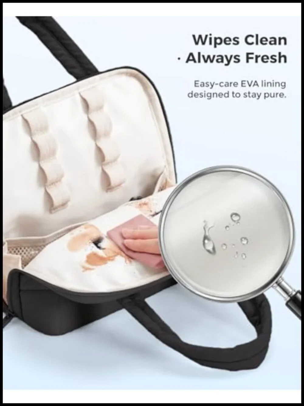 Fold-down Travel Makeup Bag with Handle & Divider, EVA Lining, Brush Holder